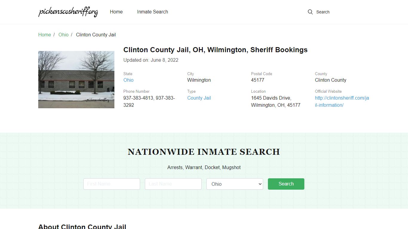 Clinton County Jail, OH, Wilmington, Sheriff Bookings